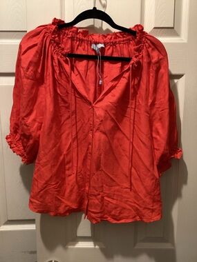 ANTONIO MELANI Red Peasant Blouse with Drawstring